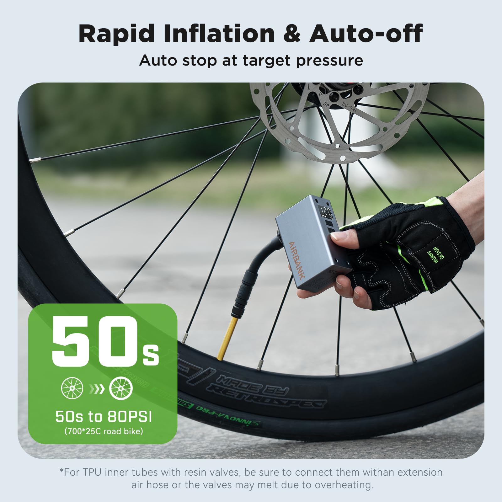 AIRBANK Mini pompa per bici con manometro, portatile 120 PSI, POCKET 2 PRO, pompa per pneumatici per bici ricaricabile per bici da strada, mountain bike, palline sportive per valvola Schrader e Presta