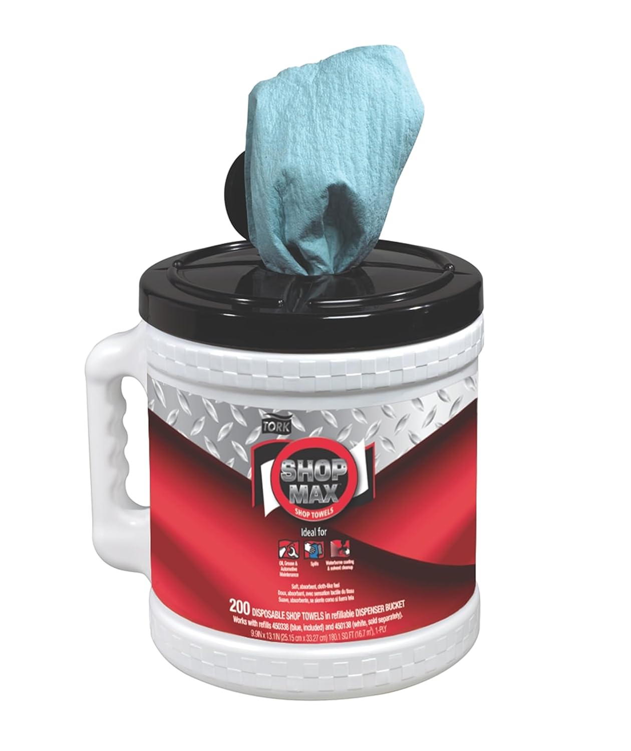 Tork ShopMax Heavy Duty Centerfeed Dry Wipe Bucket Blue W22, High Absorbency, 2 x 200 Wipes, 450340