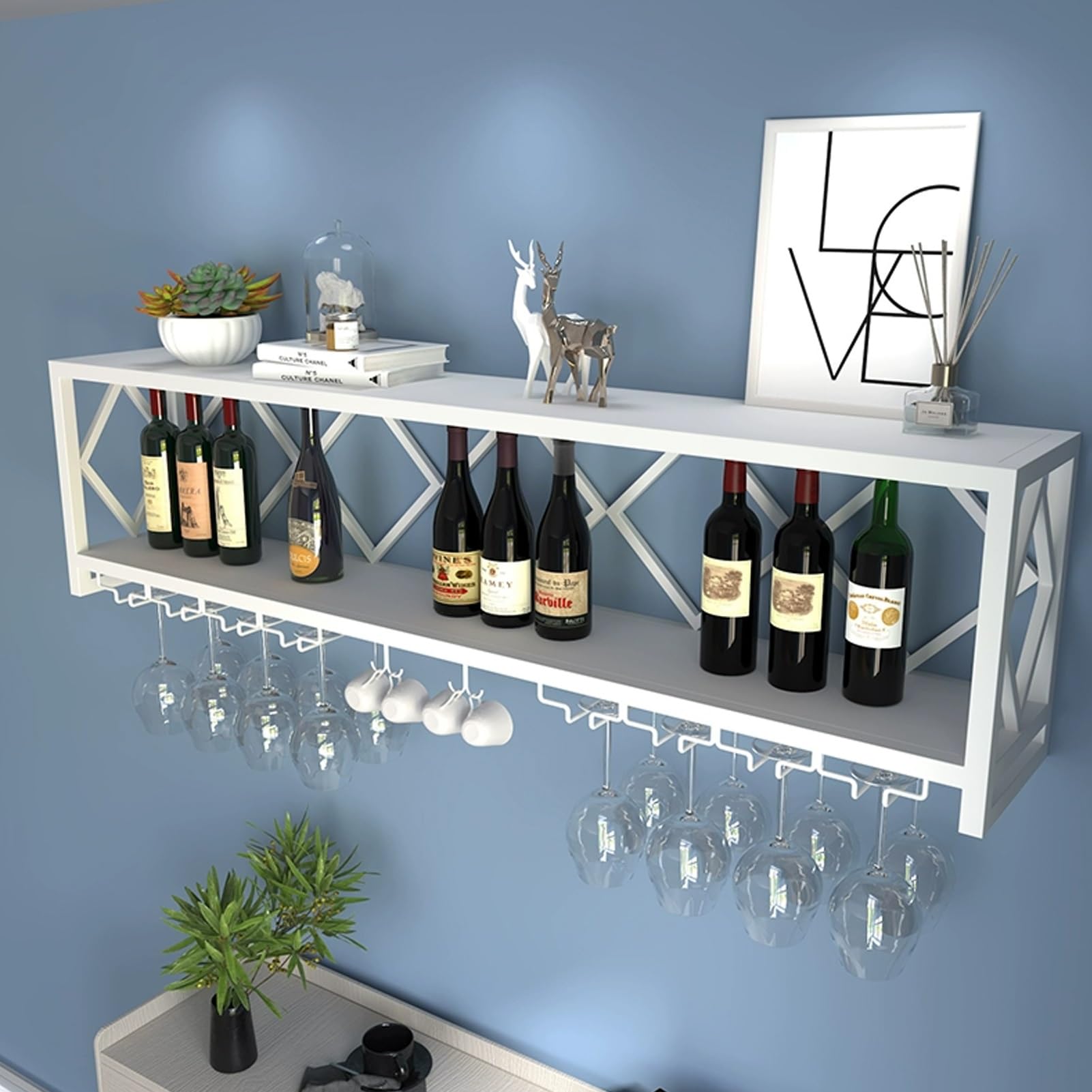 Casier à vin mural moderne en métal noir pour un rangement de bar suspendu