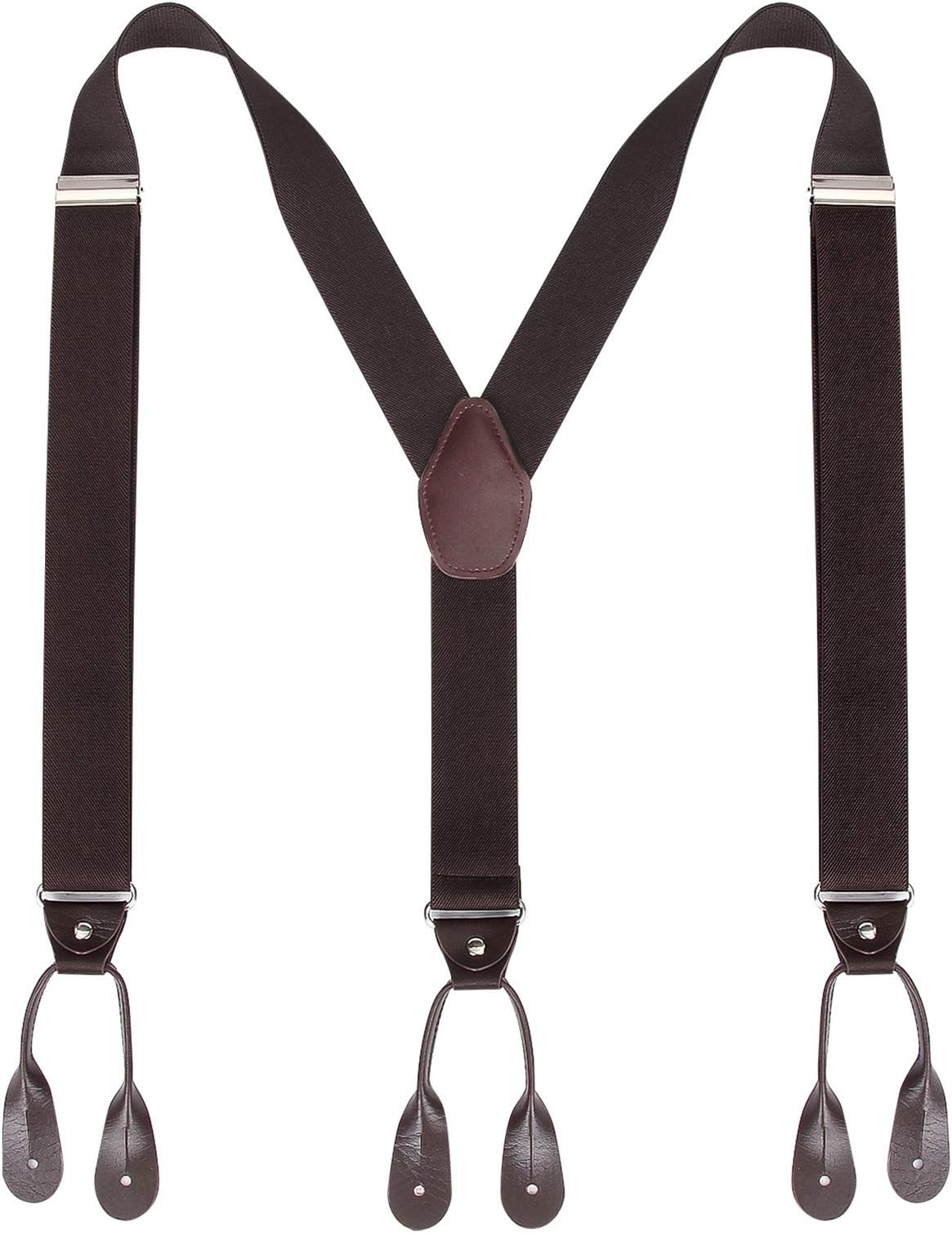 Mens Button End Suspenders Braces - 1.37 Inches Wide Y Shape Adjustable Button End Elastic Suspender