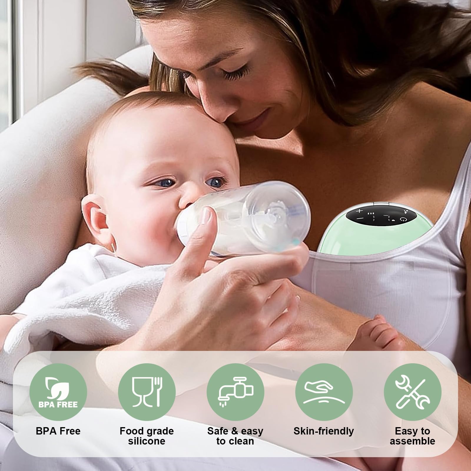 TOPCHANCES Touchscreen Milchpumpe Elektrisch Freihändig,Tragbar Breast Pump mit 4 Modi und 12 Saugstufen 17/19/21/24mm komfortabler Flansch,Doppelt Abgedichteter mit Ersatzzubehör im Lieferumfang,Grün