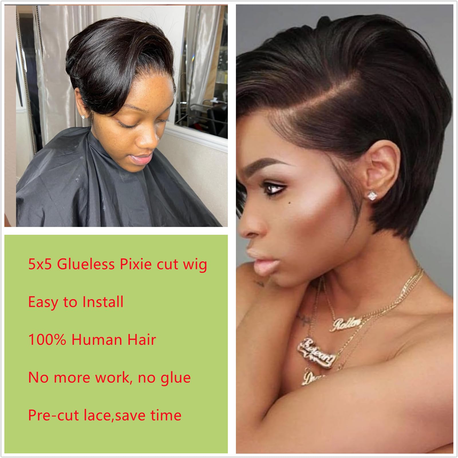 Short Pixie Cut Wig Human Hair Glueless HD Lace Closure Bob Pre Plucked Pixie Cut wigs Human Hair Wig None Lace Wig with Bangs  main image 2