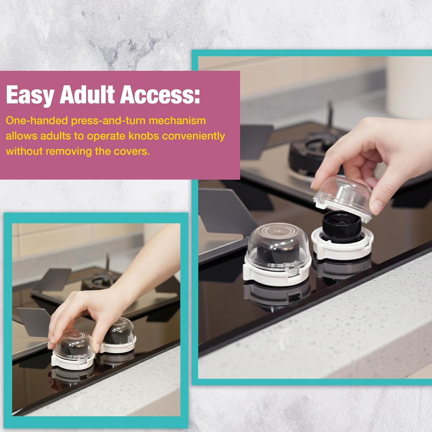 4-Piece Baby Proofing Set | 2 Gas Knob Covers and 2 Drawer Locks | Durable, Child-Safe & Easy to Install