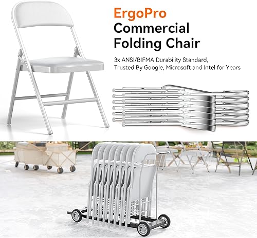 Miniatura 6 de Paquete de 2 sillas plegables con cojín acolchado, sillas de metal con asientos cómodos y marco de acero duradero, silla plegable para bodas en