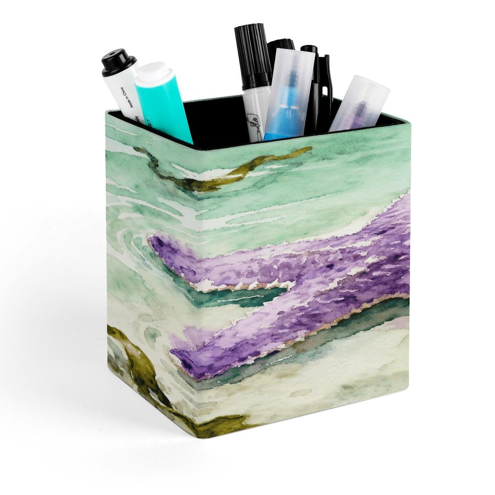 LZQPOEAS Starfish Square Pen Pencil Holder PU Leather Pencil Cup Desktop Stationery Organizer Office Accessories Container