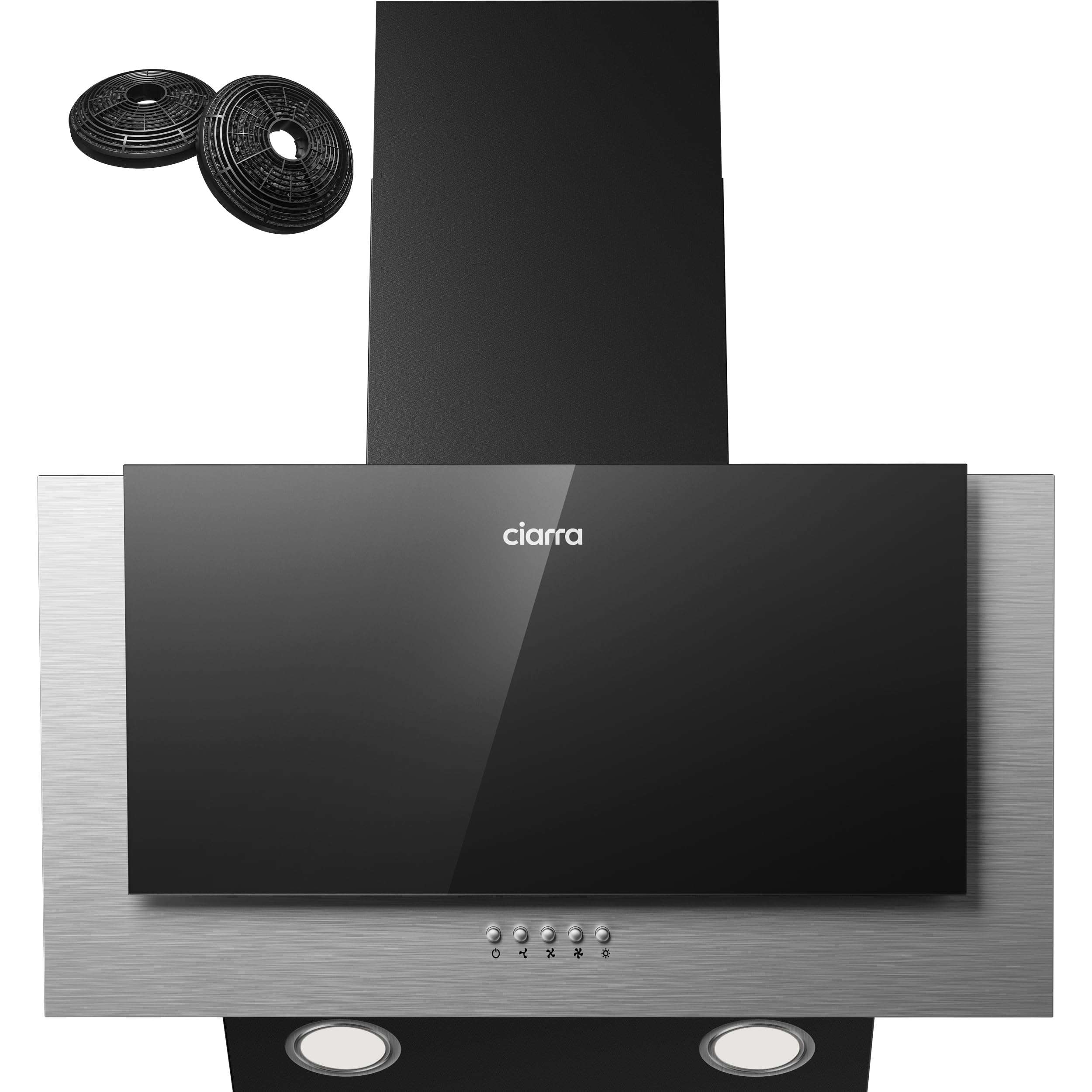 CIARRA A++ Dunstabzugshaube 60 cm Leise 57 dB 370 m³/h Umluft Abluft CBCB6736C Kopffreie Schräghaube mit CBCF002X2 Aktivkohlefilter Aluminium Fettfilter Wandhaube Umlufthaube für Küchen Schwarz