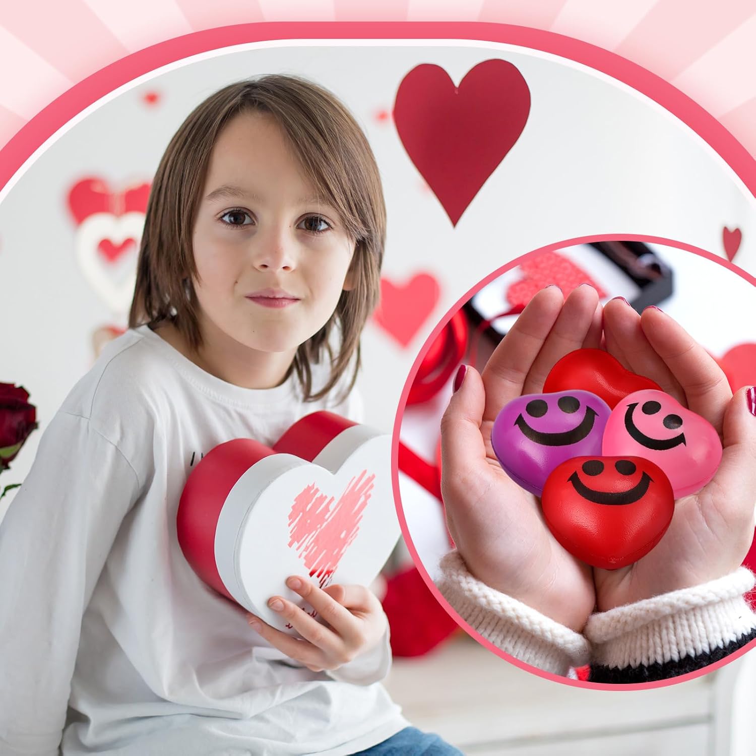 240 Pieces Valentines Day Heart Stress Balls 1.5 Inch Heart Shaped Stress Relief Toys Heart Fidget Toys Party Favors for Motivating Encouraging Kid School Carnival Reward
