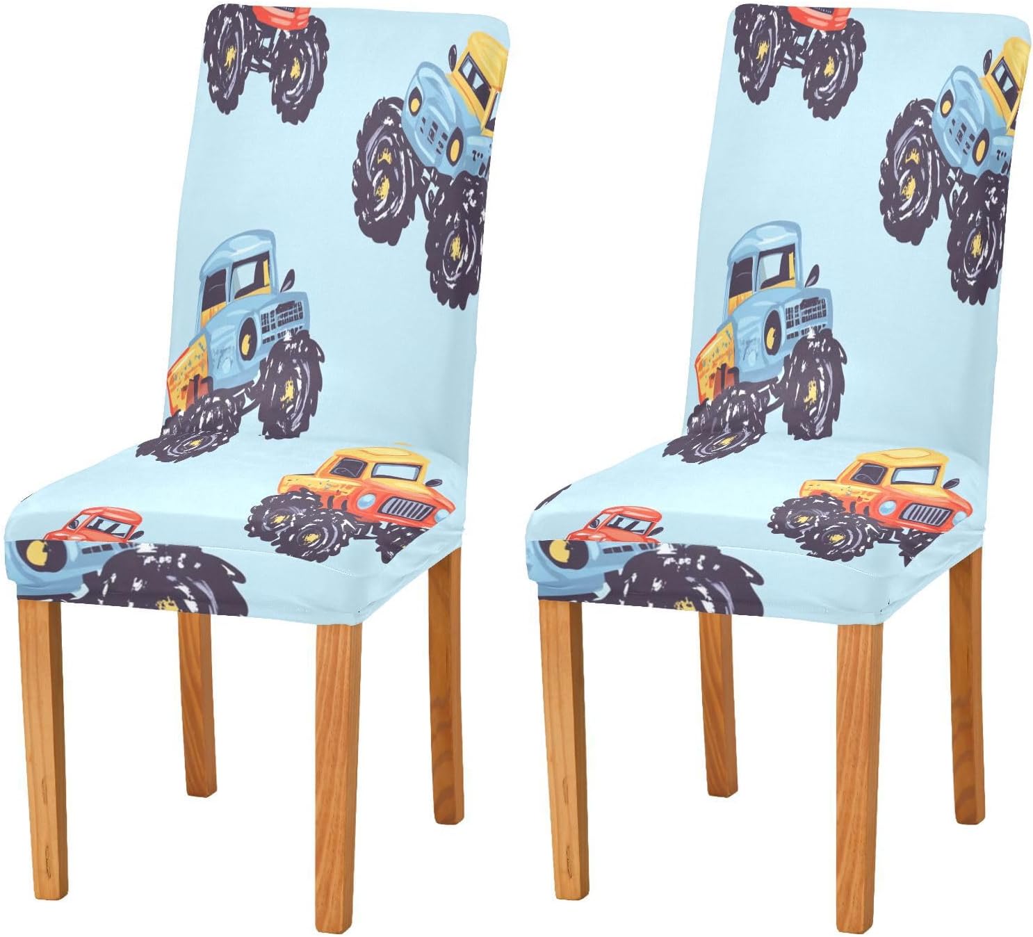 ALAZA Chair Covers for Dining Room, Truck Cartoon on Blue Stretch Chair Cover Sets Chair Protector Removable Washable for Ktichen Restaurant Hotel