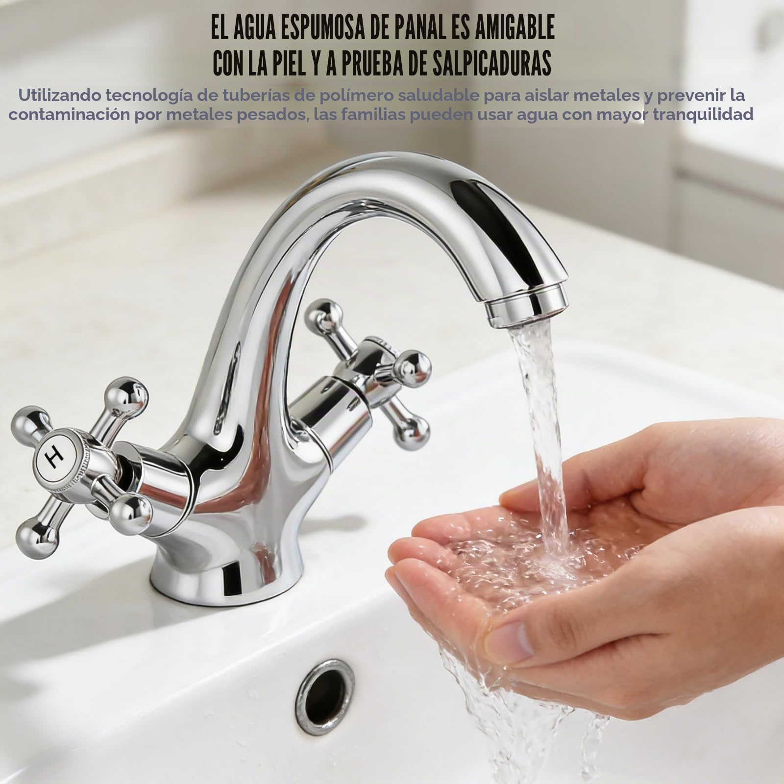 Grifo de baño, grifo mezclador de lavabo, grifo retro con dos asas, grifo de lavabo retro de 2 manijas, lavabo con caño altura 100 mm, 2 mangueras de 60 cm