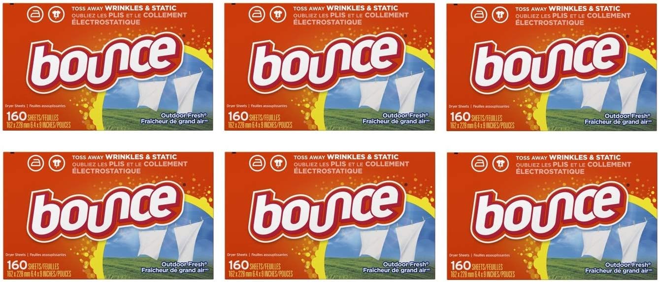 Bounce Fabric Softener Sheets, Outdoor Fresh, 160 Count (Pack of 6)