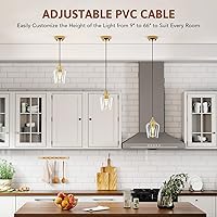 Vista 2 de VONLUCE Pendant Lights Kitchen Island, Brushed Gold Pendant Light Fixtures with E26 Base & Adjustable Cable, Modern Pendant Lighting with Glass
