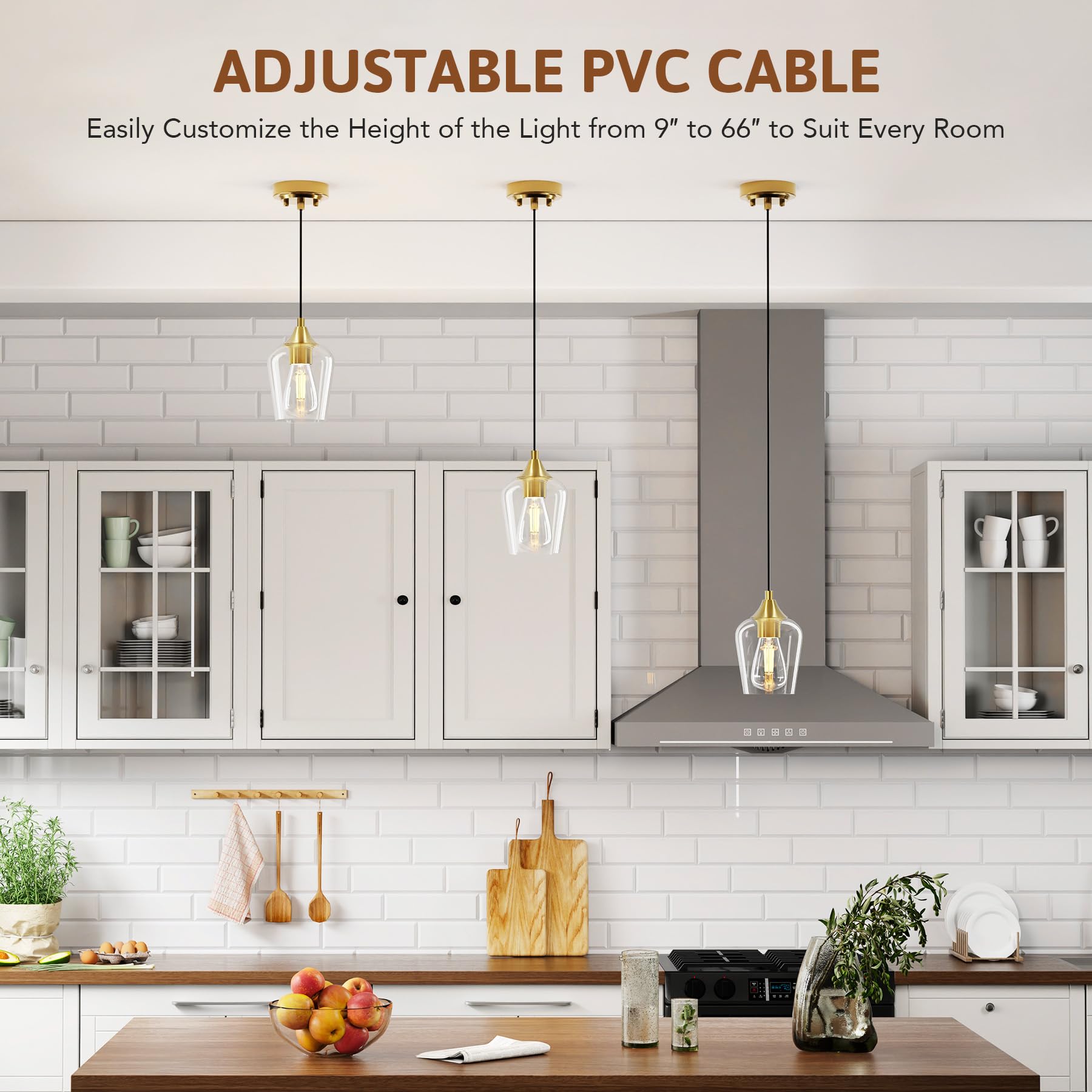 Cable Light Pendant Island FSLIVING Retro 3 Light Dimmable Chrome