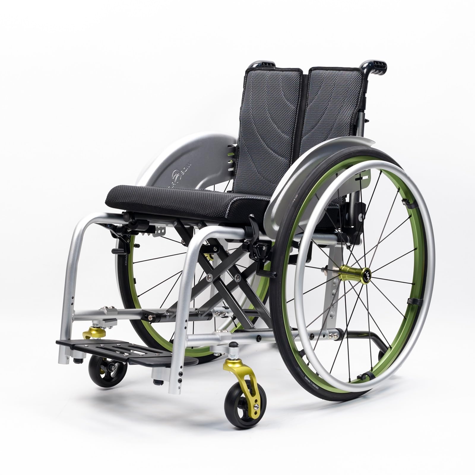SXSLTSA Lightweight Folding Sports Wheelchair All-Terrain Mute Wheels Hand Brake Anti-Tippers Portable Aluminum Manual for Adults Seniors(Green2,Seat Width 42cm/16.5in)