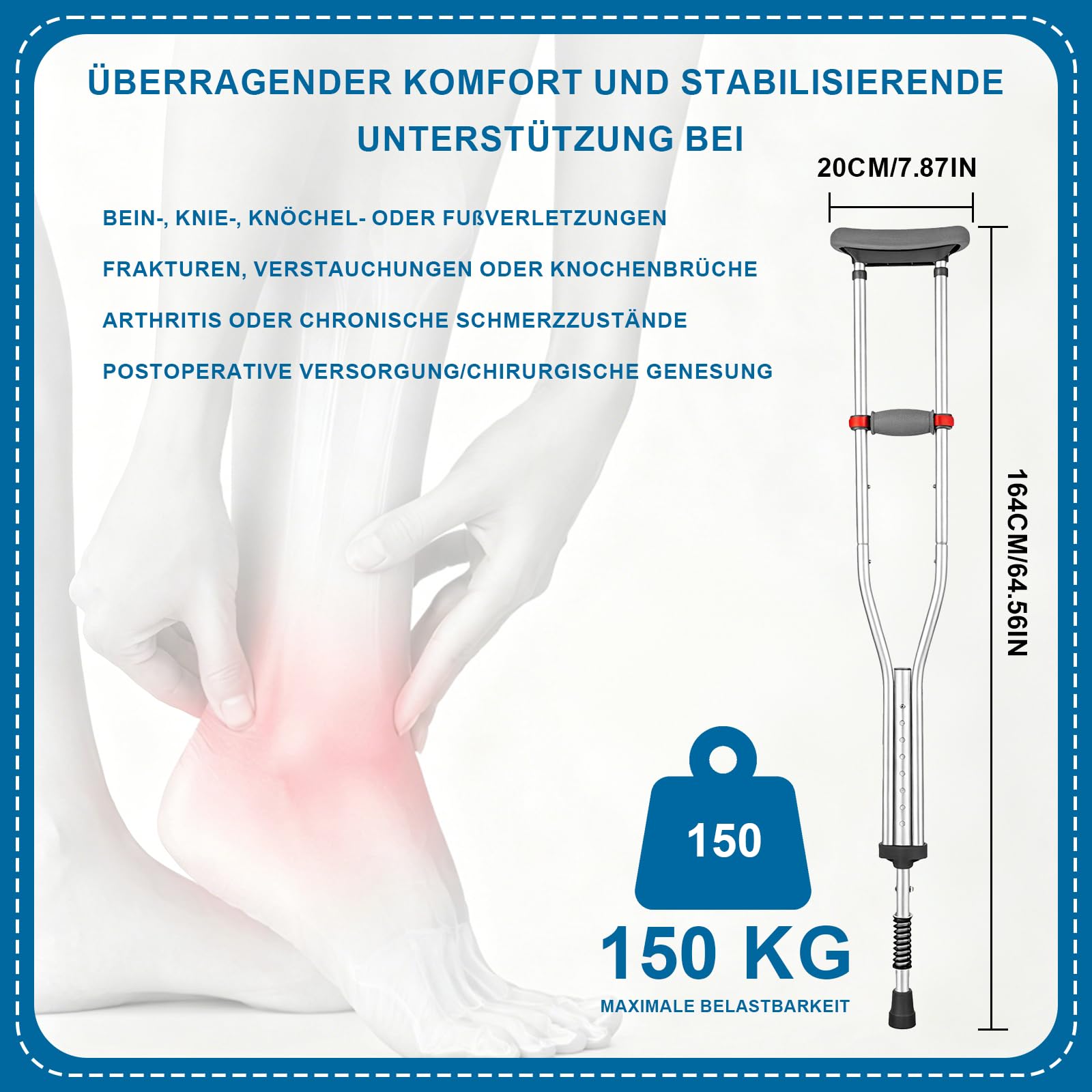 Achselkrücken Unterarmgehstützen Stoßdämpfende Federn 150 KG Belastbar