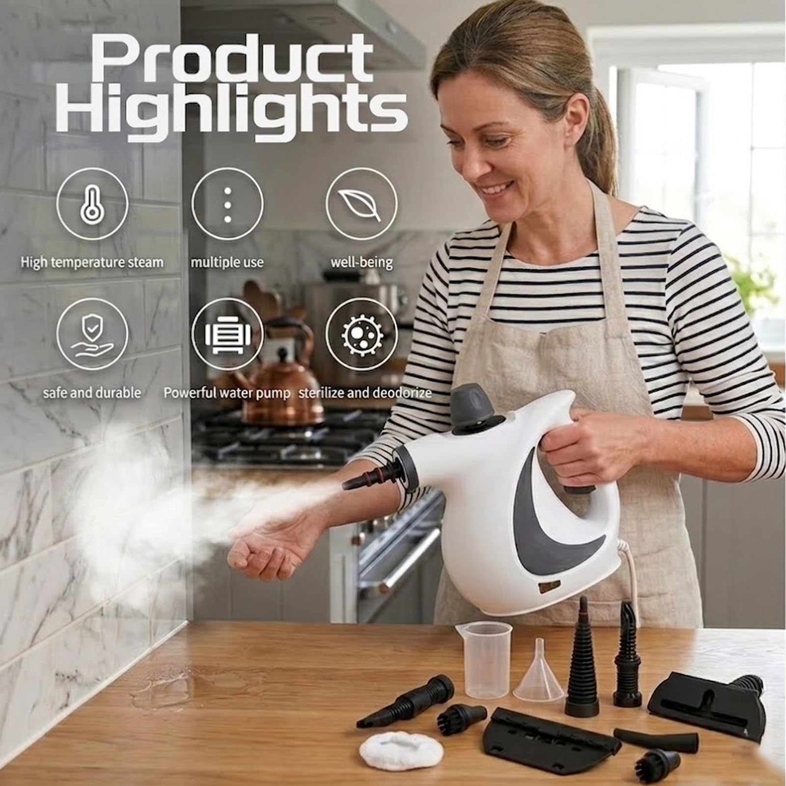 Limpiador A Vapor Portátil De 1200 W, Herramienta De Limpieza A Vapor Multisuperficie A Presión Con 12 Accesorios, Máquina De Limpieza Eléctrica Para El Hogar, El Coche Y La Tapicería.