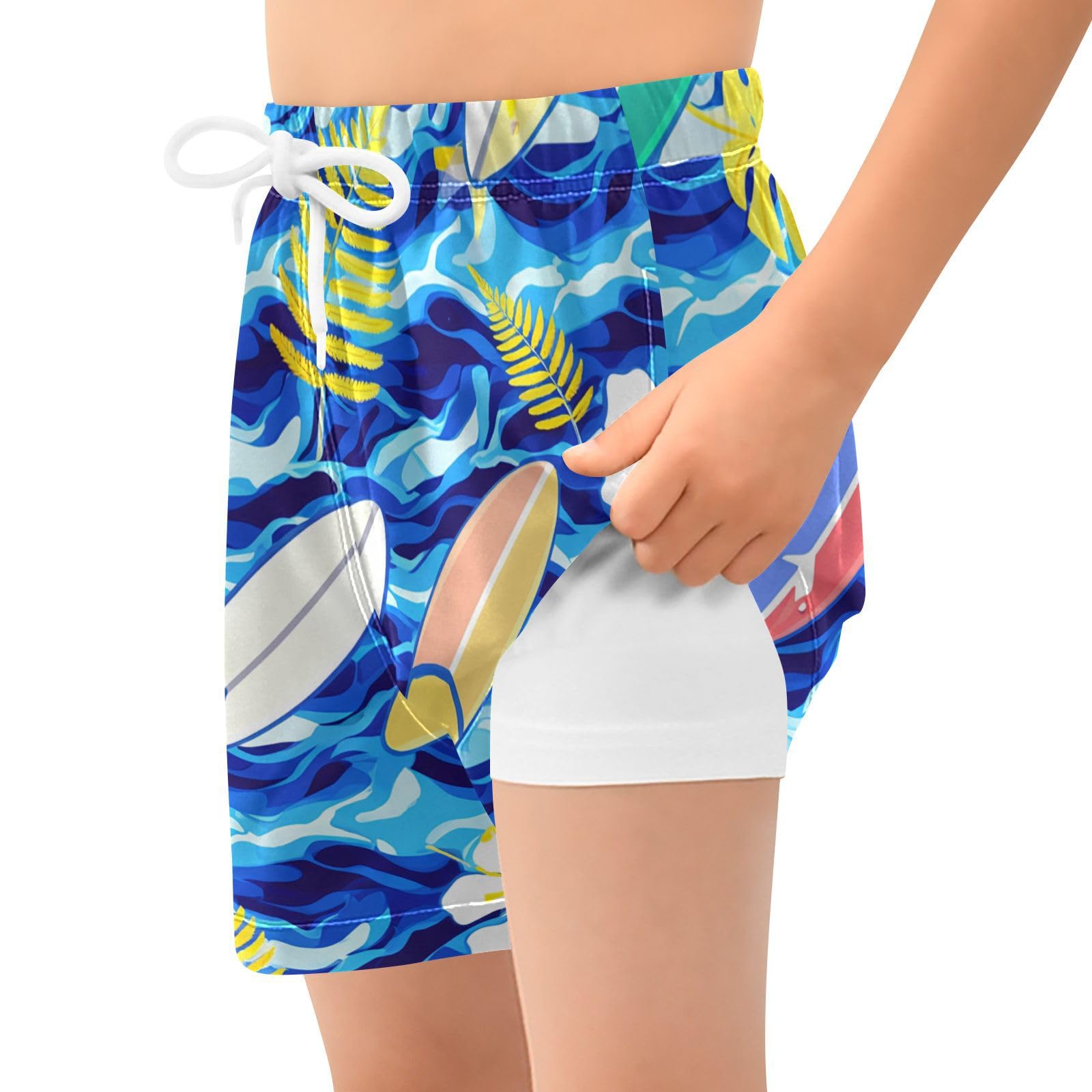 YANENDIE Boy Swim Trunks with Compression Liner Tropical Surfboards Boys Swim Shorts Quick Dry Beach Shorts