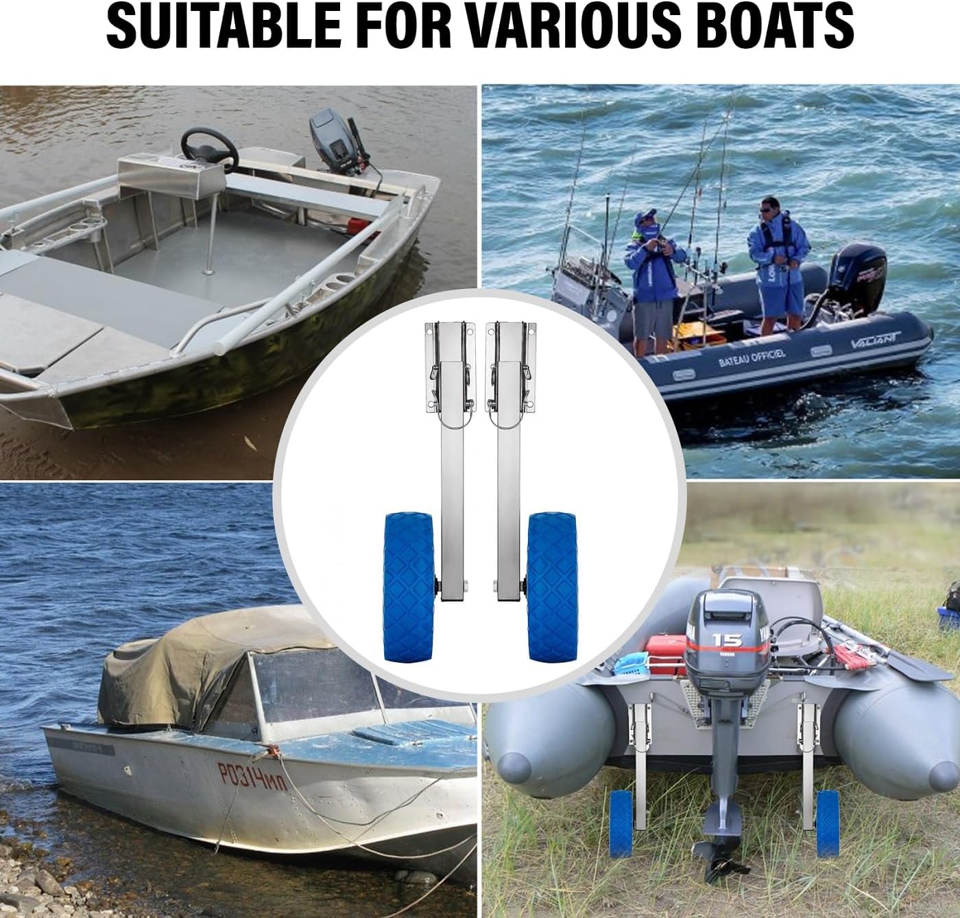 10'' Boat Launching Wheels 350 LBS Loading Capacity Inflatable Boat Launch Stainless Steel Wheels for Sailing Boat Rowing Boat and Inflatable Dinghy Boat