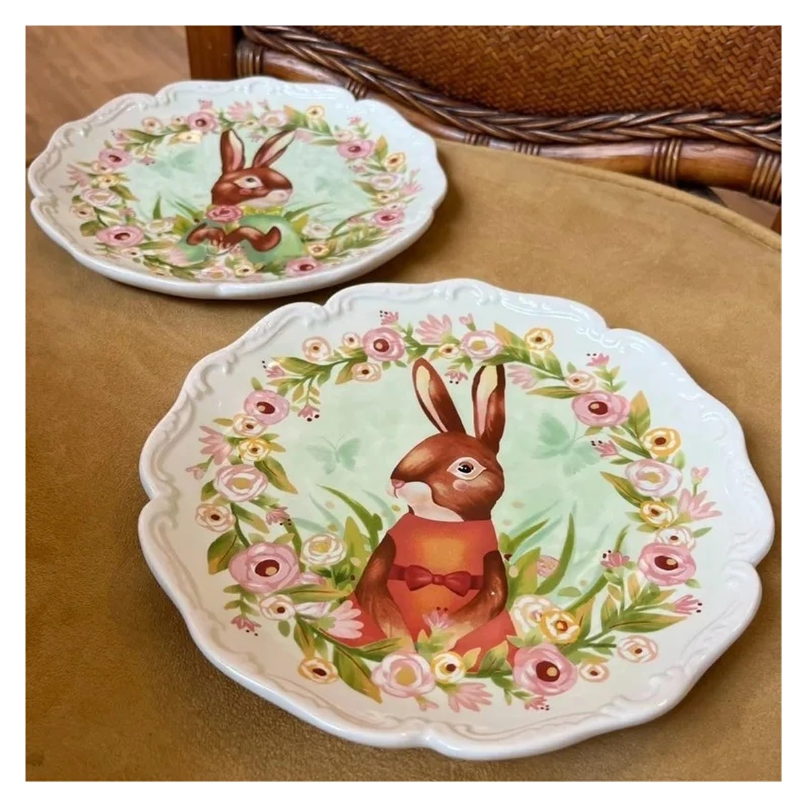 Set di piatti in ceramica simpatico coniglio da 2 pezzi decorativi per Contenitore(20.5cm)