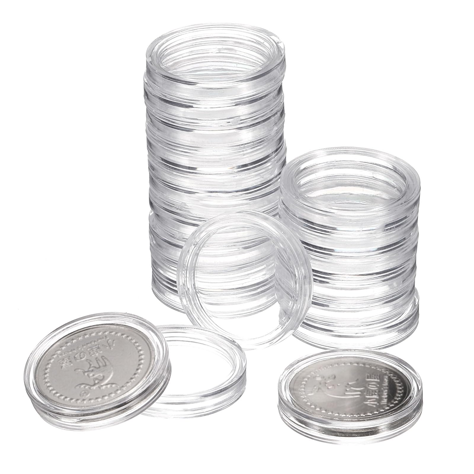 QUARKZMAN 20 sztuk srebrnych uchwytów na monety 20 mm, z tworzywa sztucznego, akrylowe, przezroczyste, okrągłe, do ochraniaczy monet srebrnych lub NFC