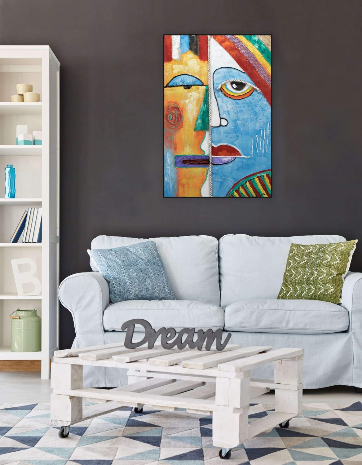 KunstLoft Tableau peinture moderne | 100% PEINT À LA MAIN | 60x90cm | Peinture sur toile 'Two Faces' | Visage | Multicolore | Deco murale salon