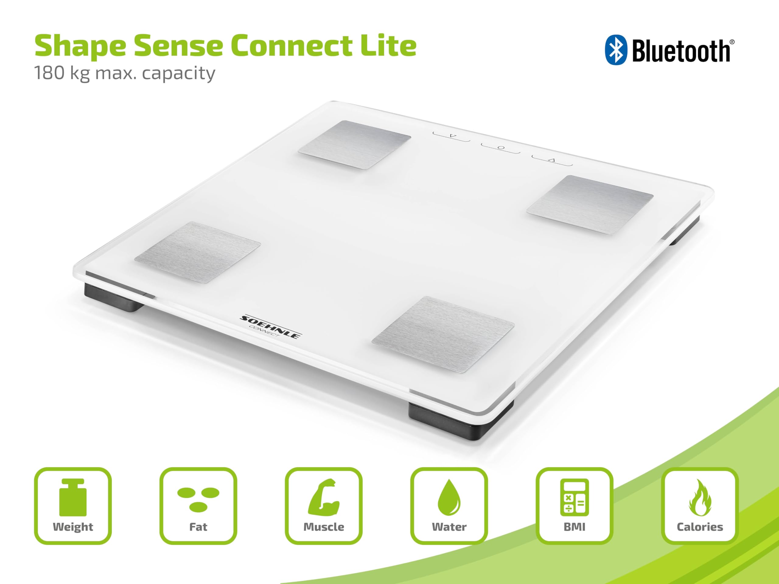 Soehnle Körperanalysewaage Shape Sense Connect Lite, Personenwaage mit App Anbindung, Körperanalyse Gewicht, Fett, Wasser- und Muskelanteil, Körperfettwaage mit LED Display, weiß