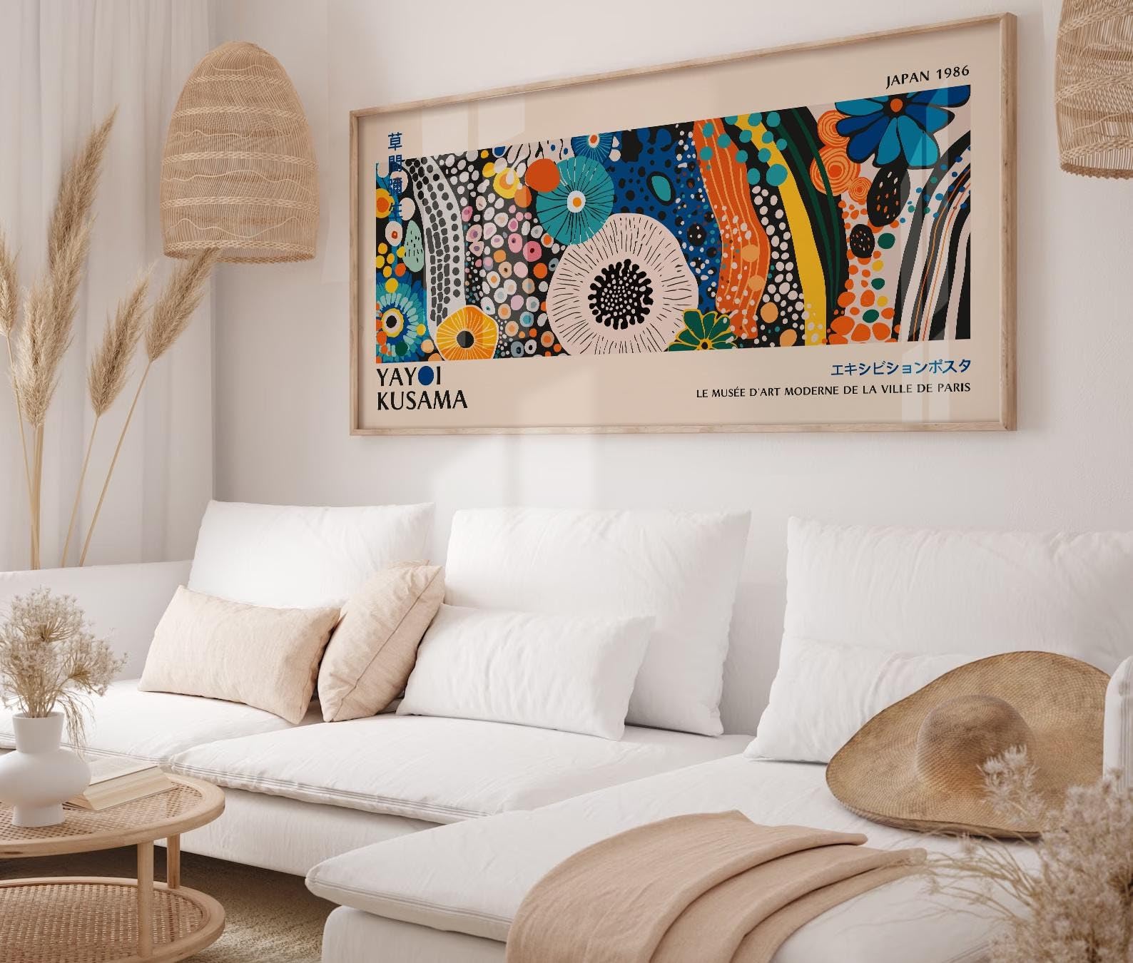 LMYCHENG Yayoi Kusama plakat druk: nowoczesny obraz artystyczny z połowy wieku, minimalistyczne obrazy do dekoracji salonu(70 x 140 cm/wewnętrzna rama)