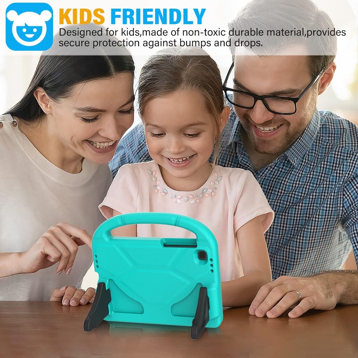 SUPLIK Kids Case for Samsung Galaxy Tab A7 Lite 8.7 inch 2021(SM-T220/T225/T227),Built-in with Screen Protector, Durable Shockproof Lightweight Handle Stand Protective Case for Tab A7 Lite 8.7", Cyan