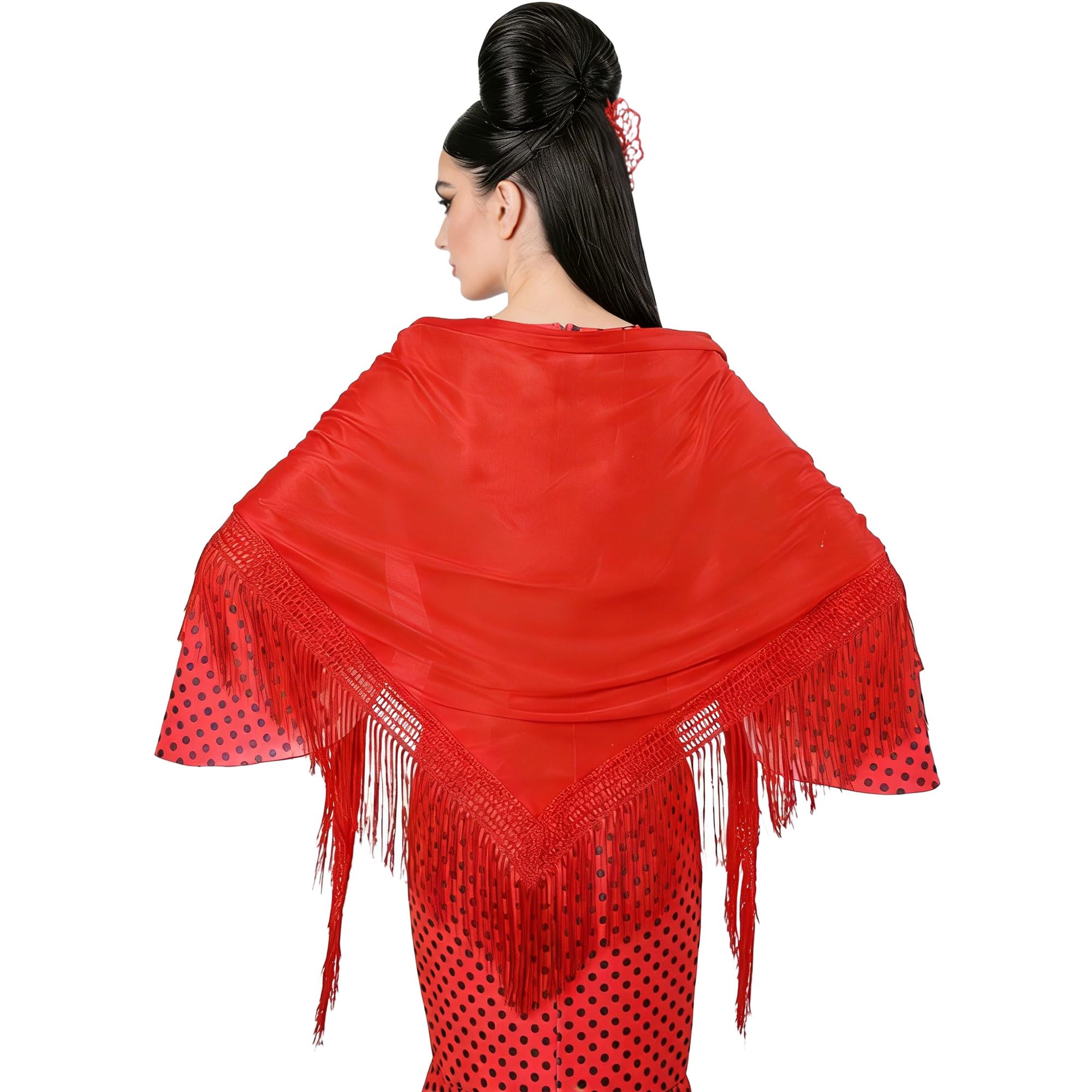 Wildarms Mantón de Sevillana Bordado con Flecos para Flamenco Feria Disfraz Baile Tradicional Mujer — view 3
