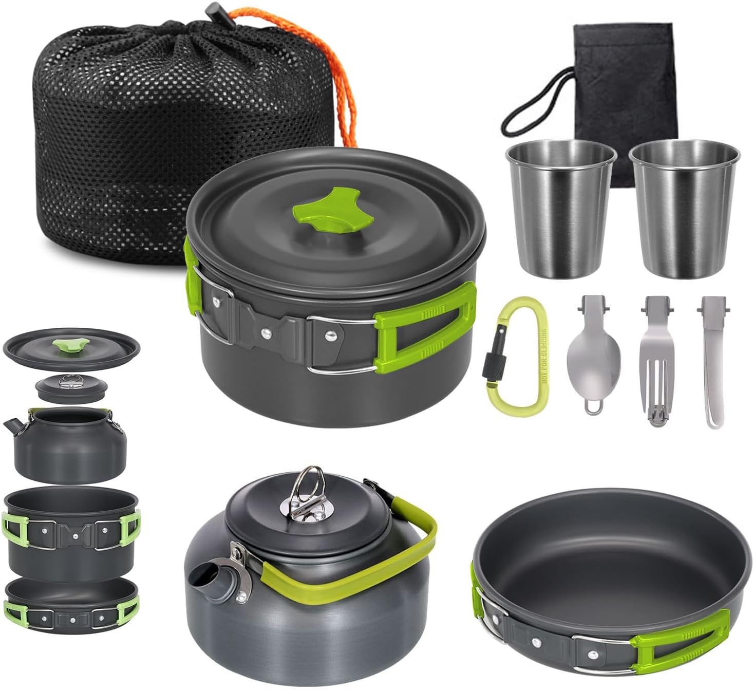 Lixada Camping Cookware Kit, Portable 2-3 People Camping Cooking Set Lightweight Non-Stick Camping Pot and Pan Set with Cups Spoon Fork Cutter for Outdoor Travel Camping Hiking Picnic BBQ