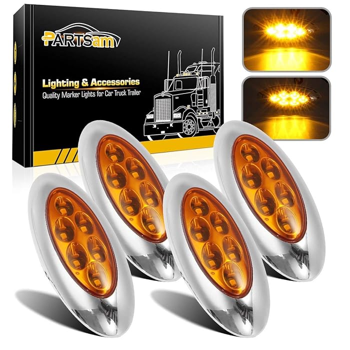 Buy Partsam 4 Pcs 41/3" Amber Led Oval Side Marker Lights with Chrome