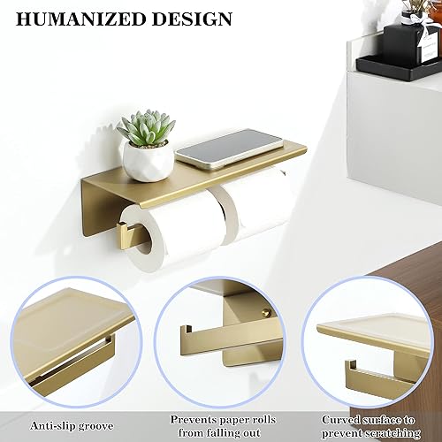 Vista 28 de Alise Double Toilet Paper Holder,Bathroom Tissue Holder with Shelf,SUS304 Stainless Steel Toilet Paper Roll Holder Storage Dispenser,Self Adhesive