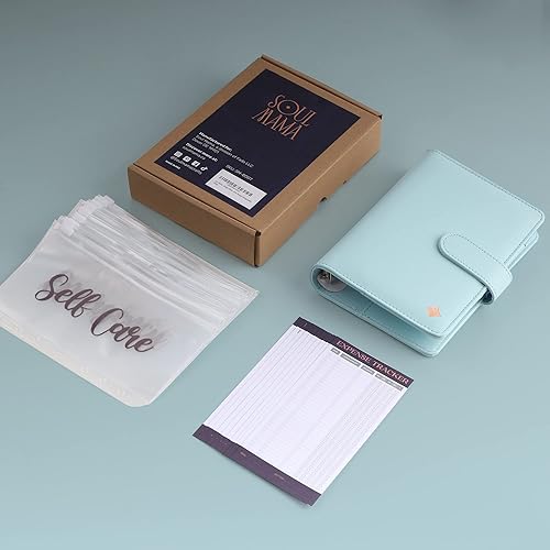 Miniatura 7 de SOUL MAMA Carpeta de Presupuesto con Sobres con Cremallera - Organizador de Dinero Azul para Efectivo, Carpeta A6 con Sobres de Efectivo para