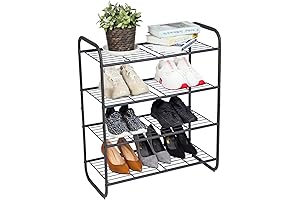 Freestanding 4-Tier Metal Shoe Rack, Wire Grid Shoe Storage Organizer, Gunmetal