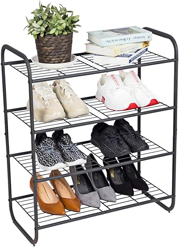 MAX Houser Zapatero de metal de 4 niveles, organizador de almacenamiento de zapatos independiente, torre de zapatos de rejilla de alambre para