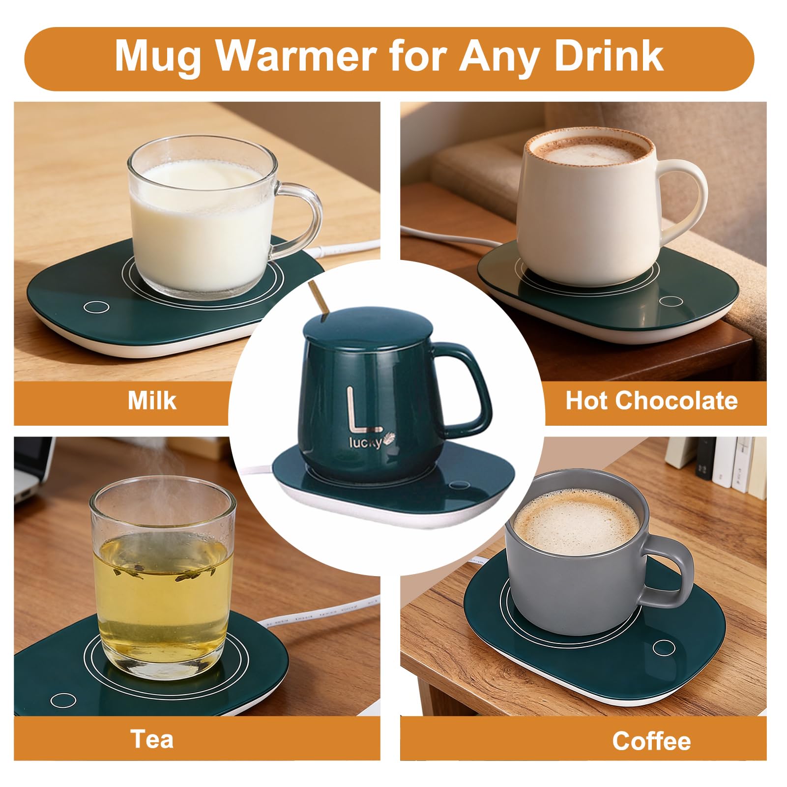 Scaldabicchiere USB con funzioni intelligenti progettato per mantenere una temperatura ottimale (verde con tazza)