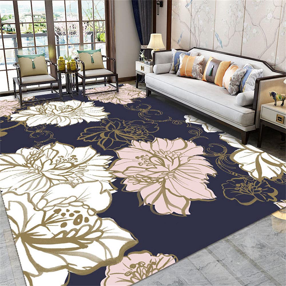 Tapis chambre enfant bleu rose fleurs 3D pour salle de jeux