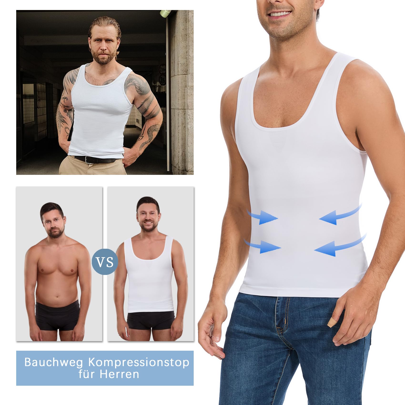 ONEW Shapewear Tank Top Herren Bauchweg Kompressions-Shirt Figurformendes Unterhemd Ärmelloses Oberteil Taillen Trainer Body Shaper