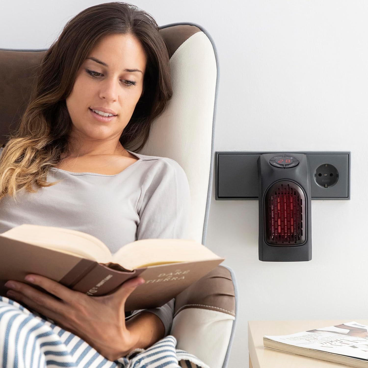 Chauffage Soufflant salle de bain - Radiateur soufflant sur prise - Chauffage d'appoint avec prise murale - Thermostat Minuterie Réglables Affichage LED - Température: 15-32 ℃ - 400 W