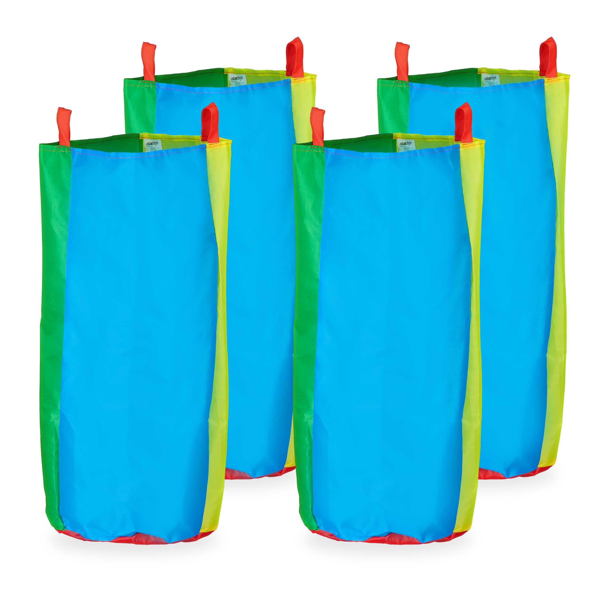 Relaxdays Corsa con 4 Sacchi da Salto, Gioco da Giardino per Bambini, Set per Feste di Compleanno, Poliestere, Colorato