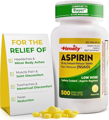 TIME-Cap Labs - 500 tabletas de aspirina de dosis baja de 81 mg con recubrimiento entérico, analgésico de AINE y reductor de fiebre para adultos,