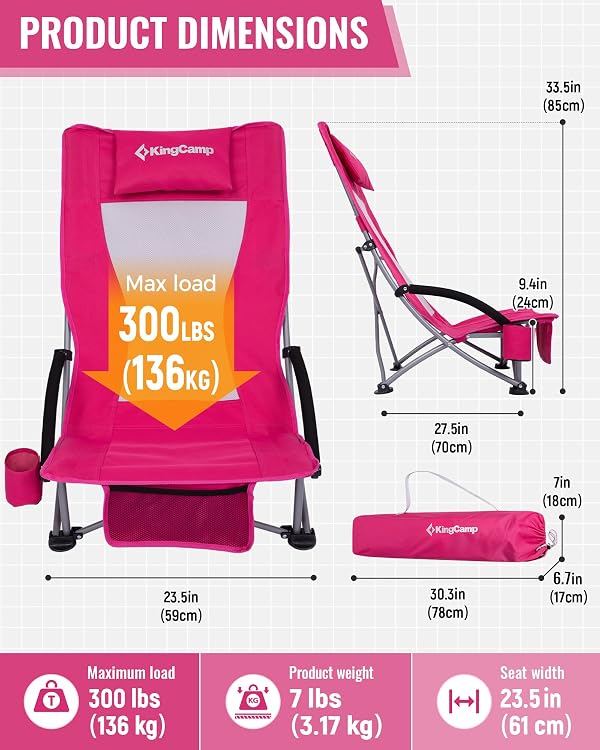 KingCamp Low Beach Chairs, Portable Folding High Back Chair for Adults by KingCamp - Used condition - Image 2