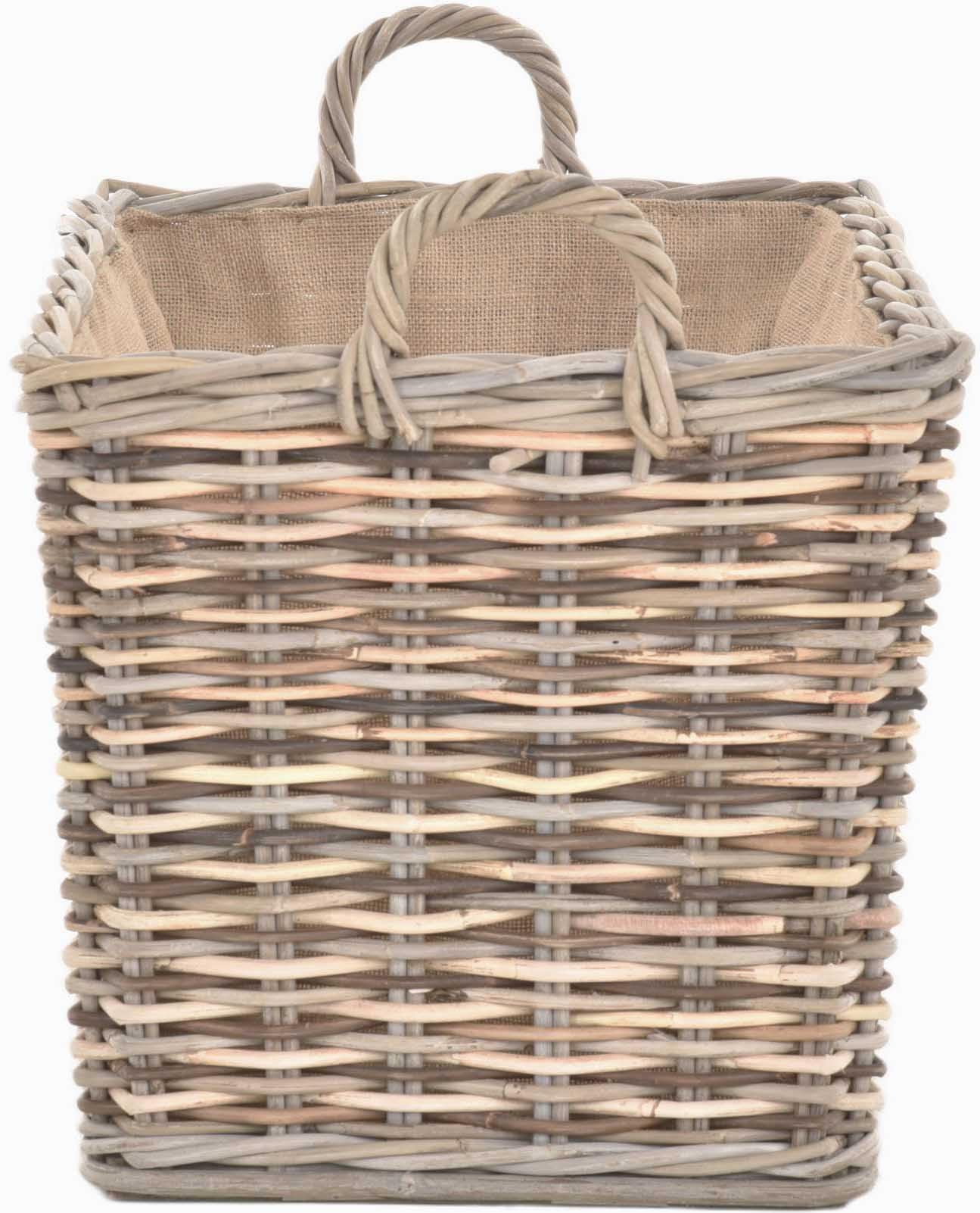 Stabiler Kaminholzkorb, Flechtkorb mit eingearbeitetem Jutestoff/Holzkorb aus unbehandeltem Natur-Rattan (Mix Natur)
