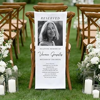 Personalized Wedding Memorial Reserved Chair Sign Banner, In Loving Memory Chair Sign for Father/Mother of Bride/Groom Parents, Reserved Seat Loved Ones Heaven, Linen Wedding Decor Sympathy Gift #3
