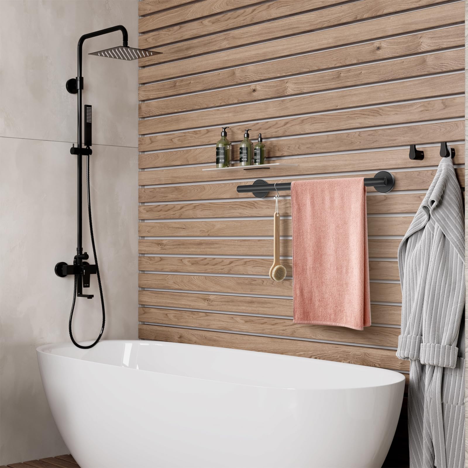 Toallero Montado en la Pared Acabado Cepillado de Acero Inoxidable 304 Pequeño Soporte de Toalla para Baño y Cocina 40cm (Negro)
