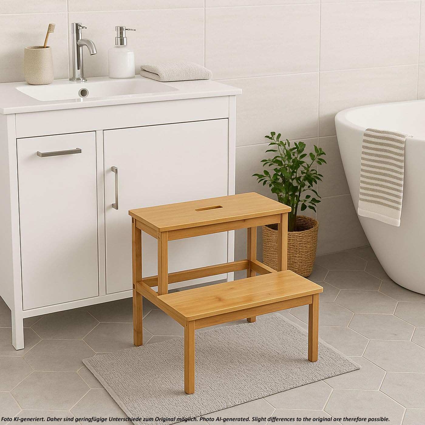 Sgabello scaletta HWC-B87 legno bambu 43x47x38cm