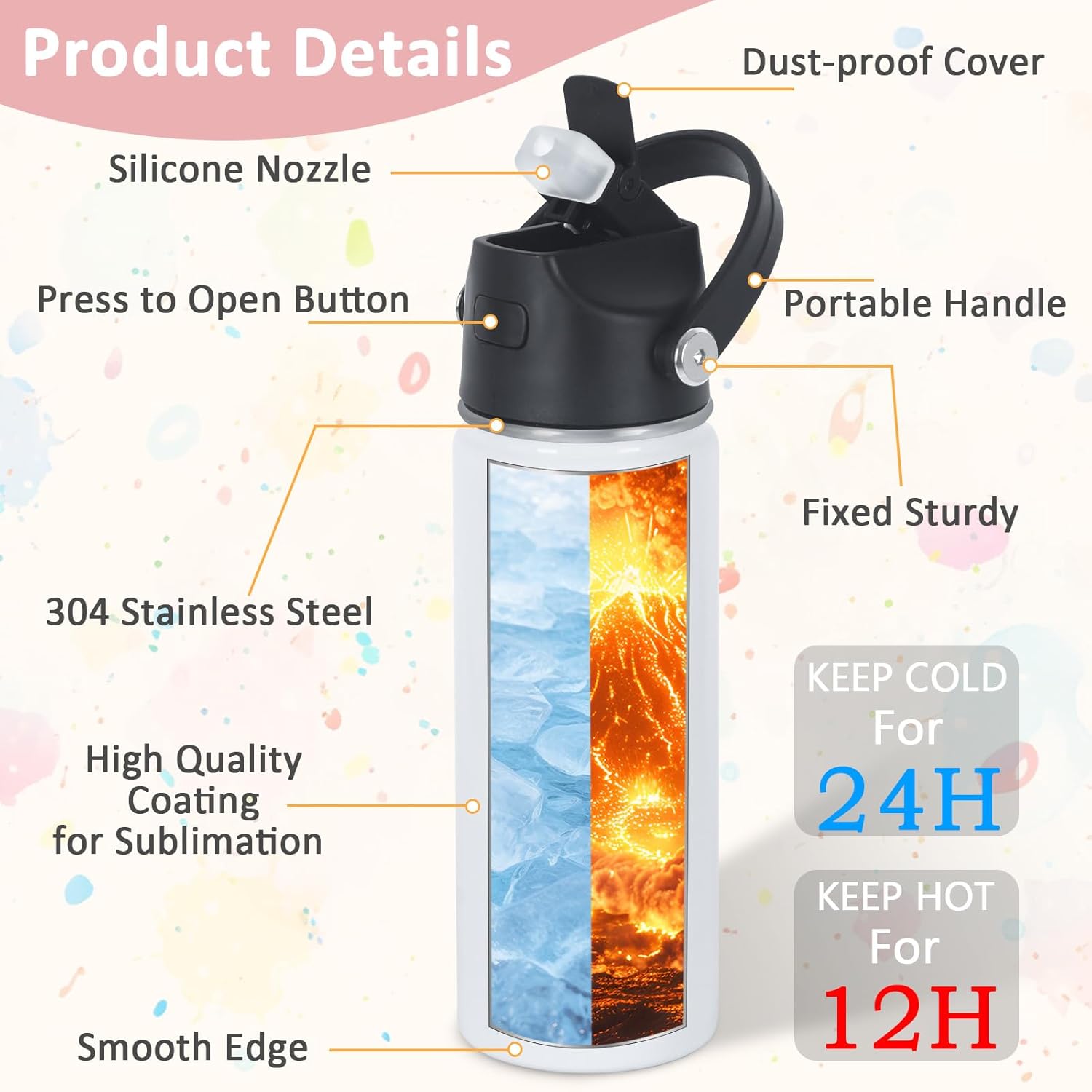 18 Oz Sublimation Water Bottle Blanks for Kids, Stainless Steel Double Insulated Sublimation Tumblers, Leak Proof Straw Cup for School, Gifts and Travel, BPA Free (8 Pack)