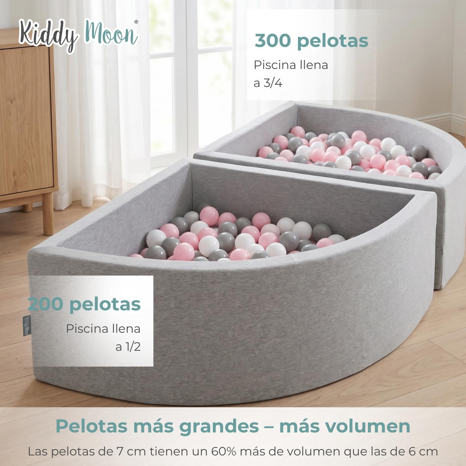 KiddyMoon Piscina de Bolas Cuarto de Esquina 90x30cm con 200 Bolas 7cm Piscina de Espuma para Bebé y Niño Pequeño - Grisclr: Verdclr Amaril Turque Naranj Rosaos Violet