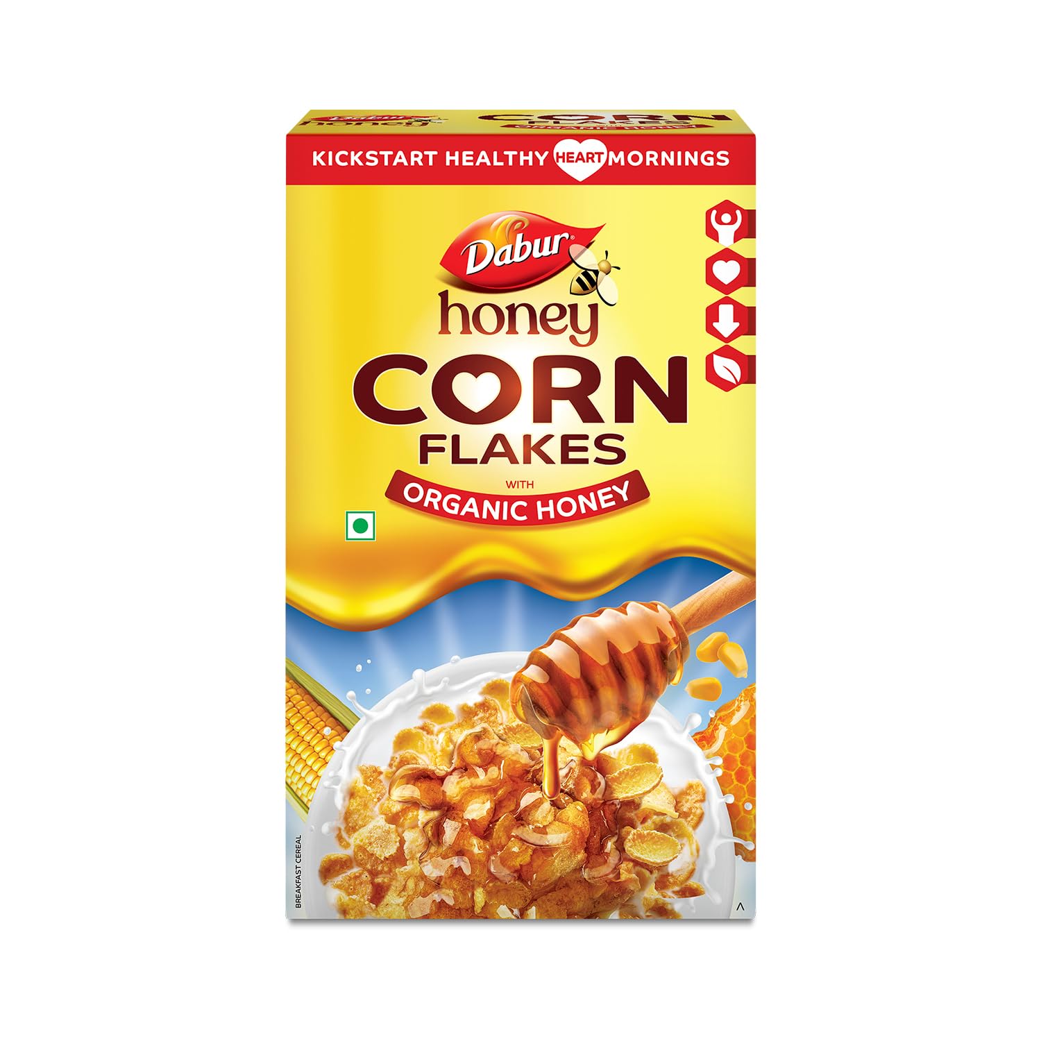 Dabur Honey Cornflakes with Organic Honey - 650g | Naturally Cholesterol Free | No Artificial Flavours, Preservatives & Colors | Non-GMO Ingredients
