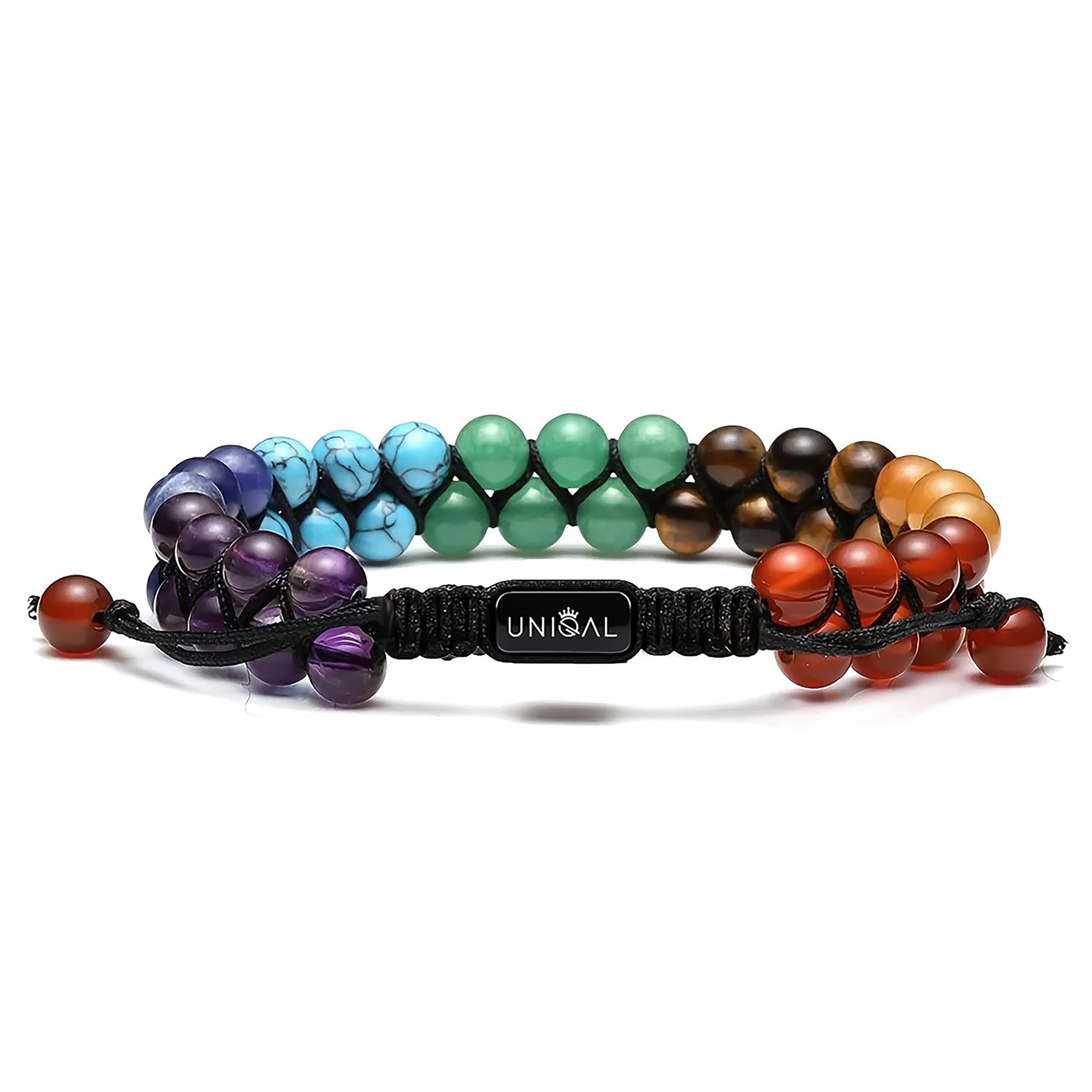 UNIQAL | Damen Perlen Armband 2-reihig 6mm Perlen | Naturstein Edelstein Armband Tigerauge Lapislazuli Hämatit Onyx Lava | Verstellbar | Geschenk Schmuck
