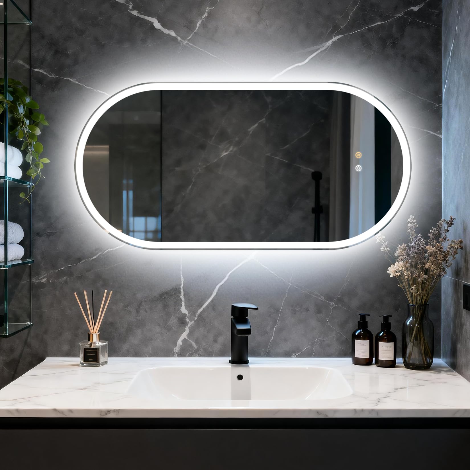 Olyvren 50 * 100CM Oval Bathroom Mirror with LED Lights